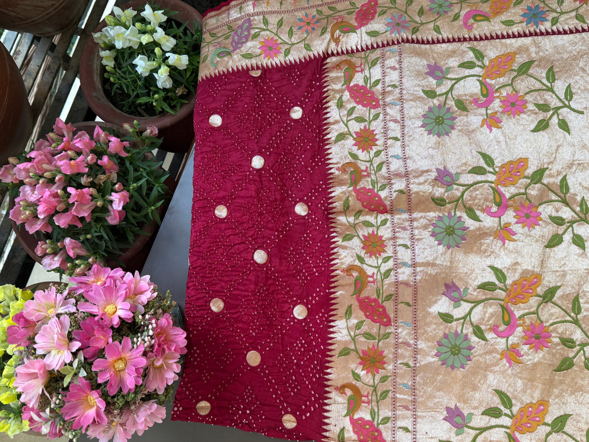 Pure Katan Silk Bandhej Dupatta