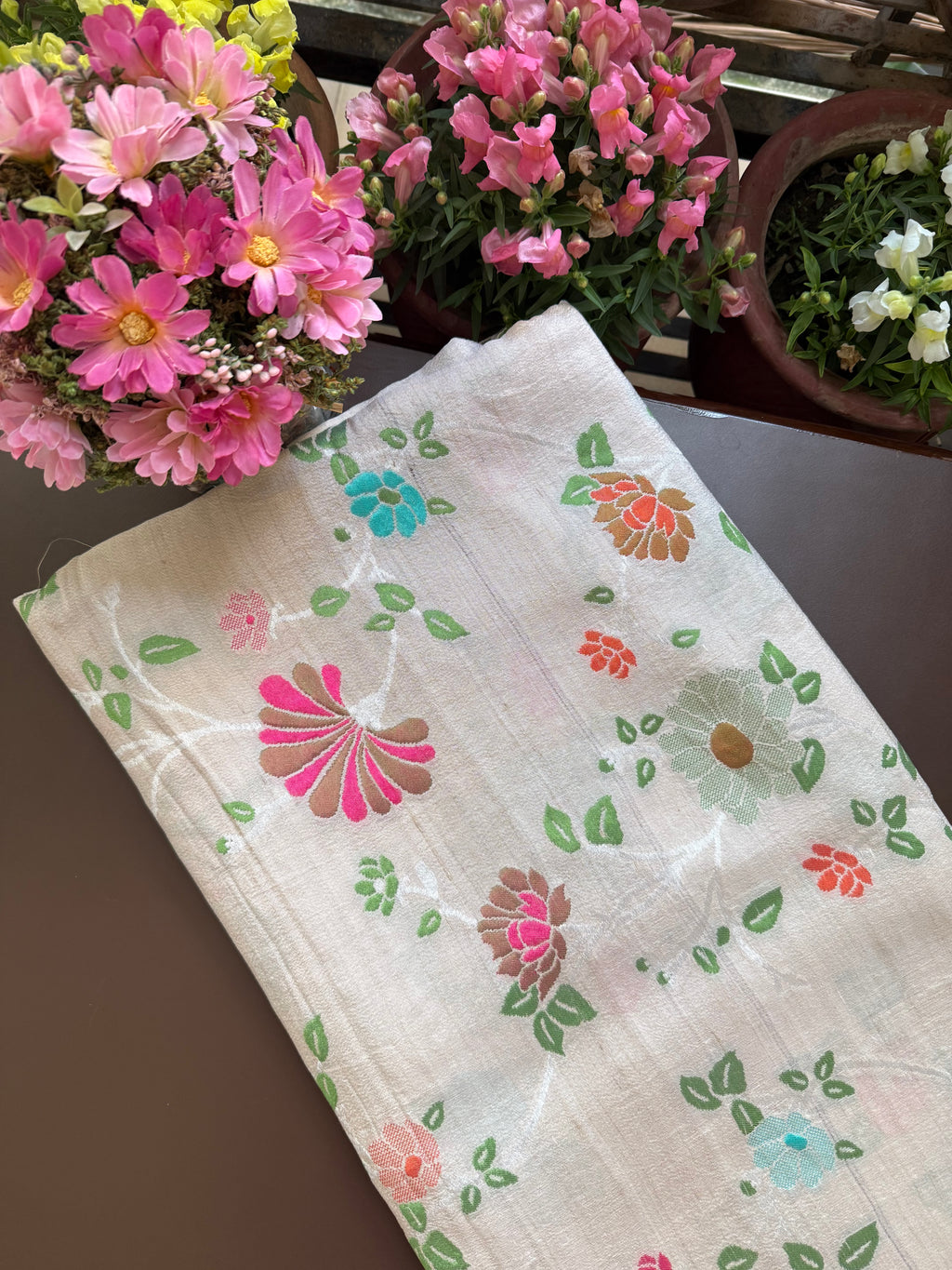 Pure Munga Tassar  Silk Meenakari Fabric