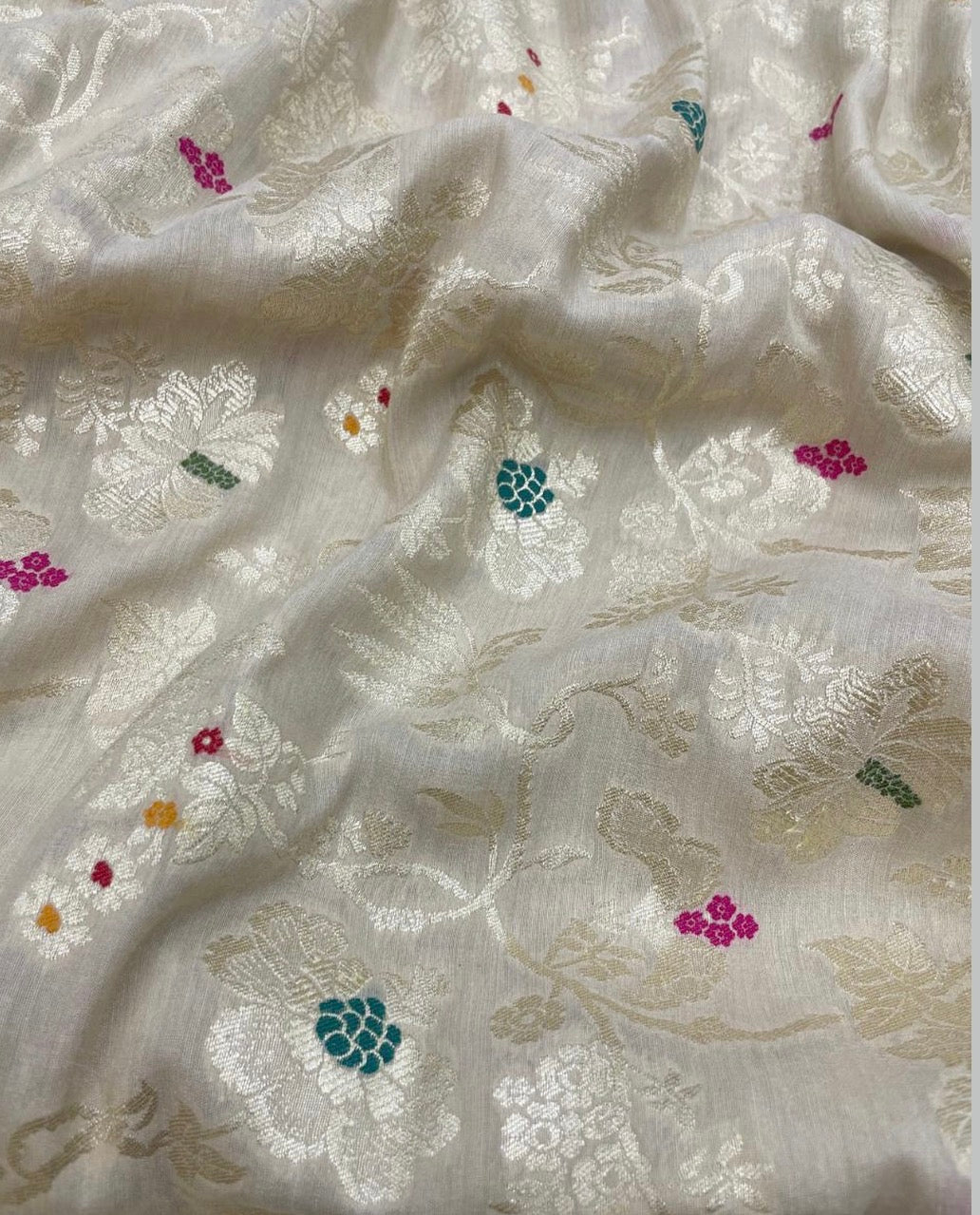 Pure Munga Silk Meenakari Fabric