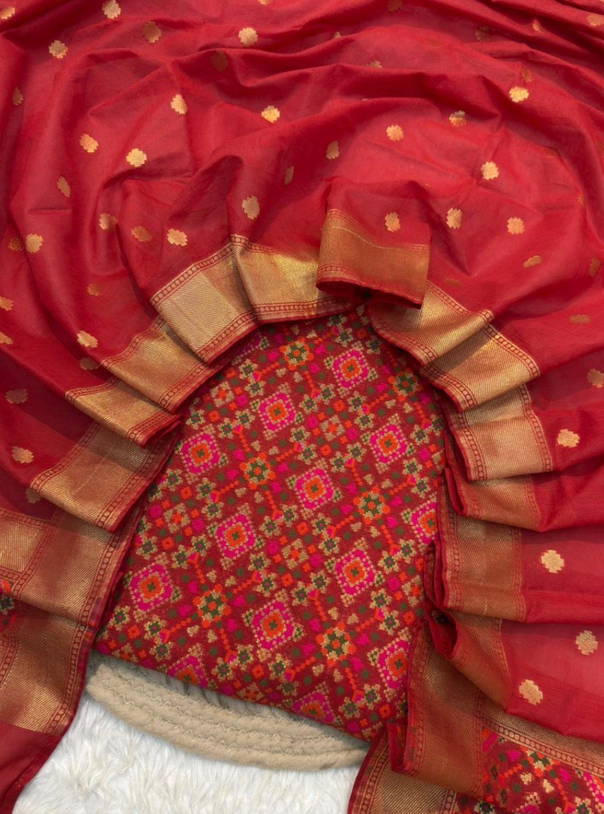 Pure Chanderi Silk Patola Suit Set