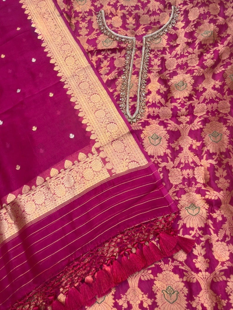 Pure Brocade Silk Handwork Suit Set