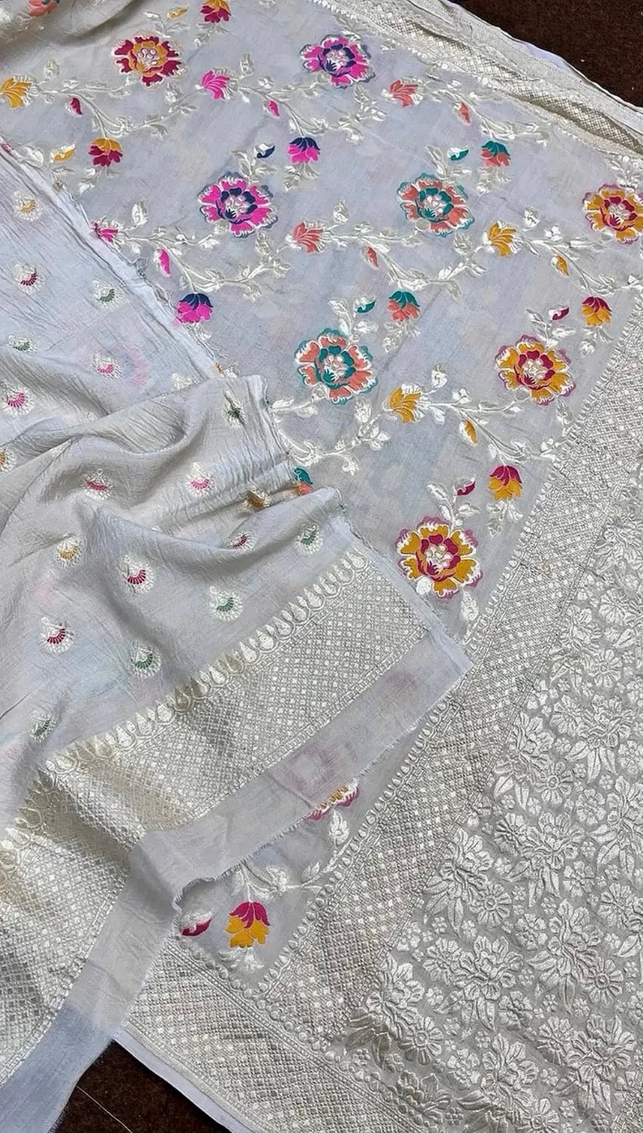 Pure Munga Meenakari Banarasi Suit Set with Silver Zari