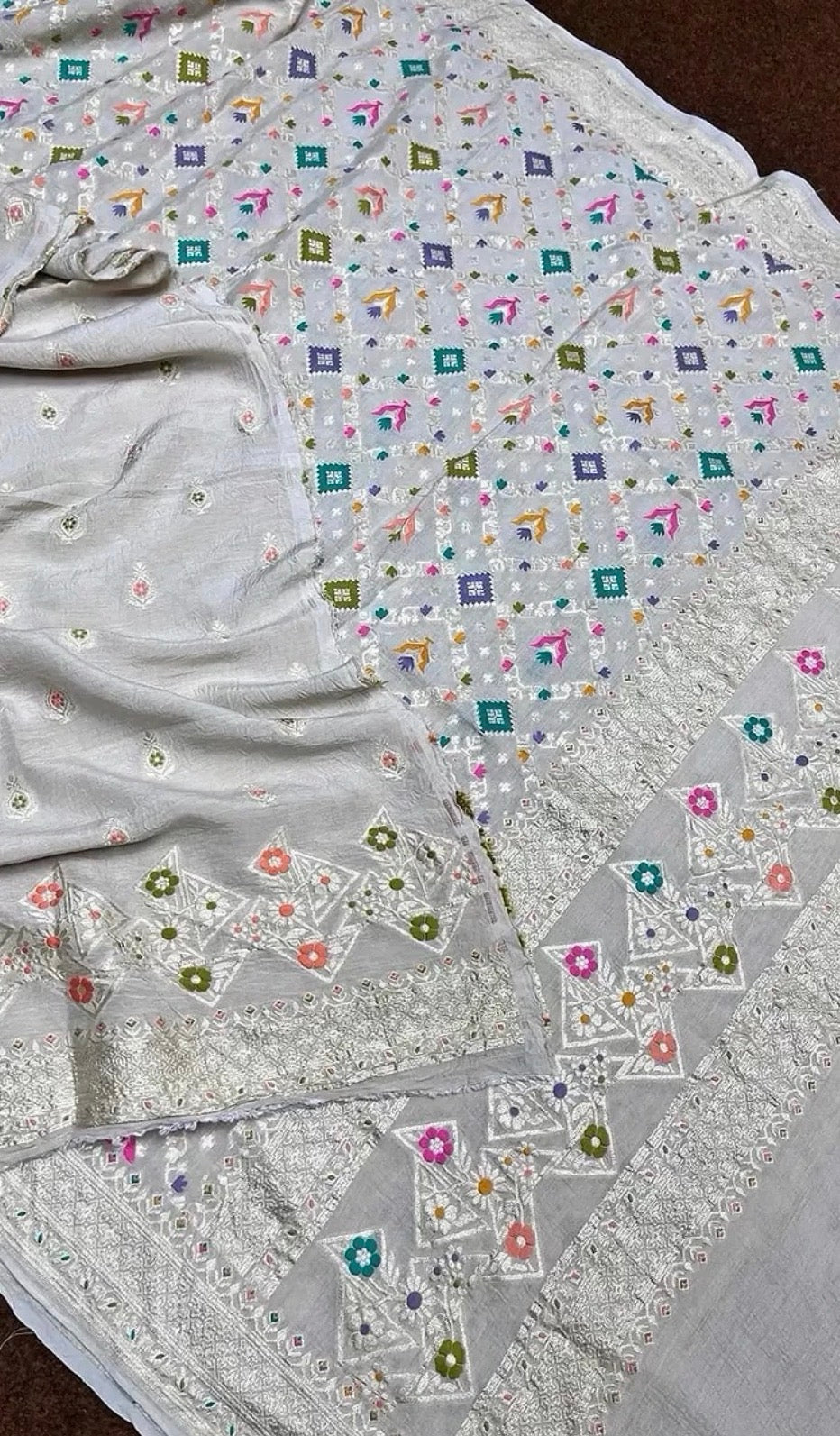 Pure Munga Meenakari Banarasi Suit Set with Silver Zari