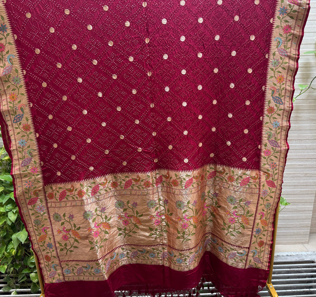 Pure Katan Silk Bandhej Dupatta