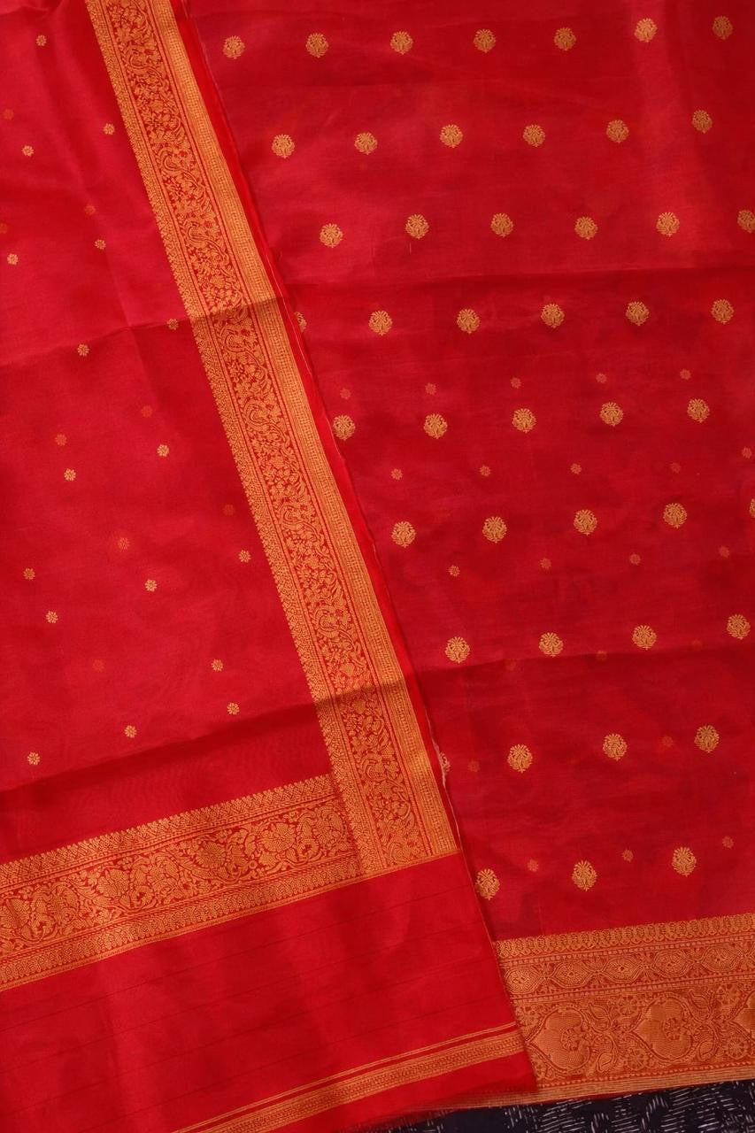 Pure Kora Silk Suit Set - Crimson Red